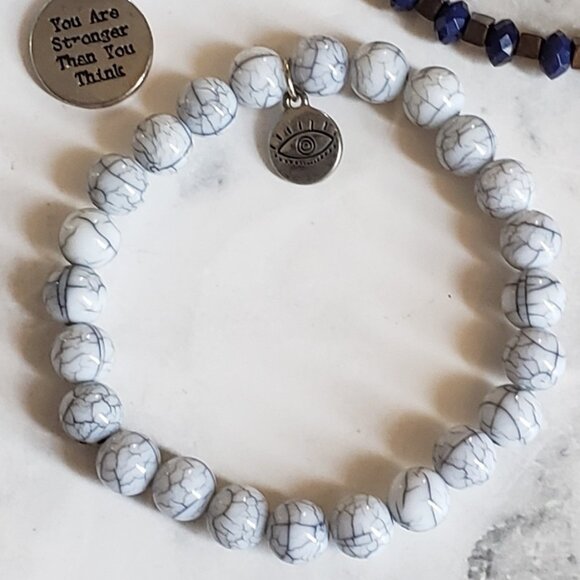 You Are Stronger Than You Think White Bead Stack Bracelets Inspirational Gift - Picture 5 of 6